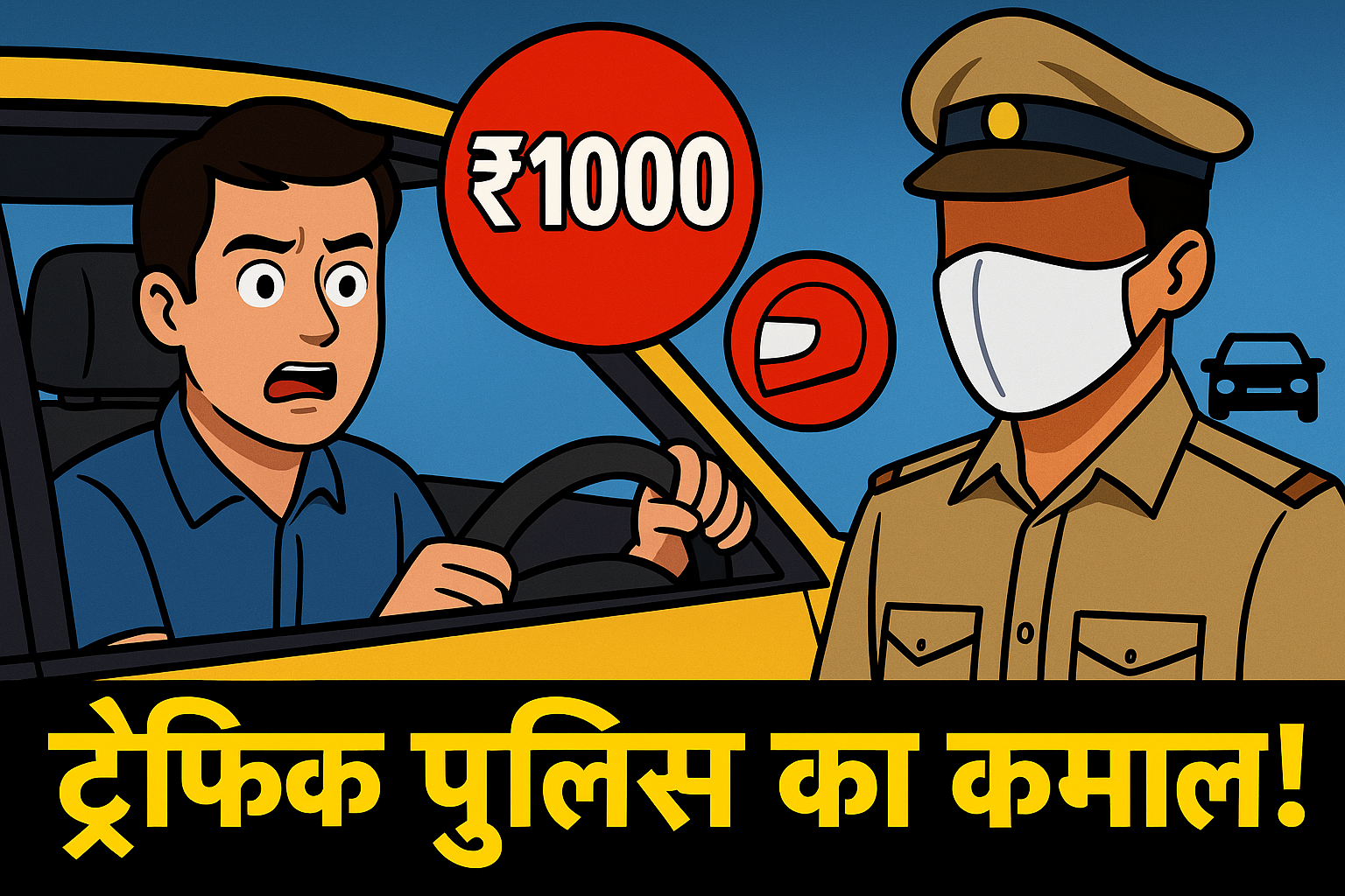 “कार चला रहे हैं… हेलमेट नहीं पहना है… चलिए काटते हैं एक हज़ार का चालान!”
