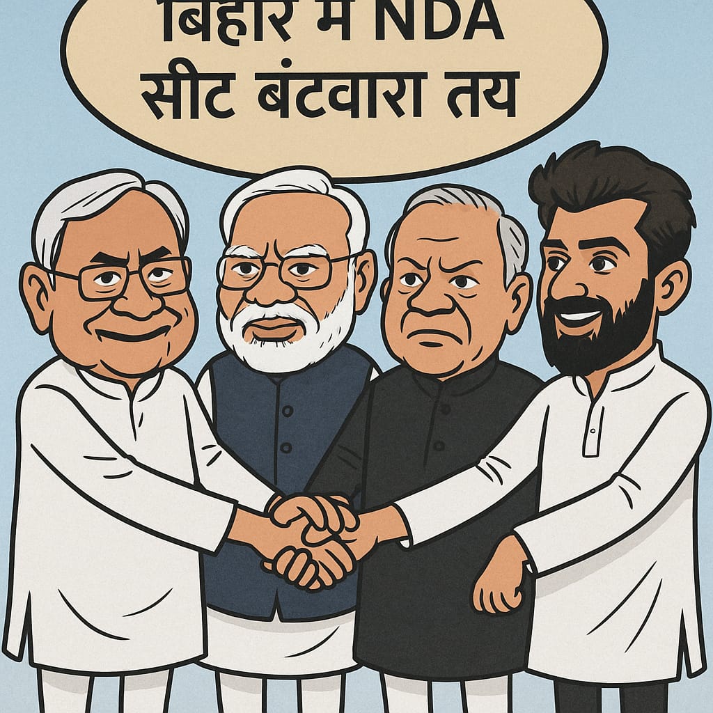 बिहार NDA सीट बंटवारा तय : जेडीयू 102, भाजपा 101, चिराग की पार्टी 20 और छोटे दलों को 10-10 सीटें