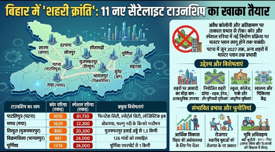 बिहार में ‘शहरी क्रांति’: 11 नए सैटेलाइट टाउनशिप का खाका तैयार, जमीन की खरीद-बिक्री पर तत्काल रोक