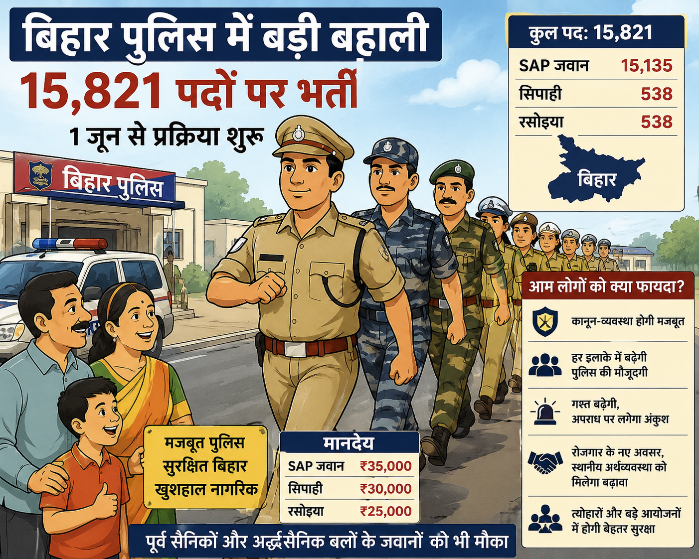 बिहार पुलिस में 15,821 पदों पर बहाली 1 जून से, सुरक्षा मजबूत होने के साथ रोजगार के नए अवसर